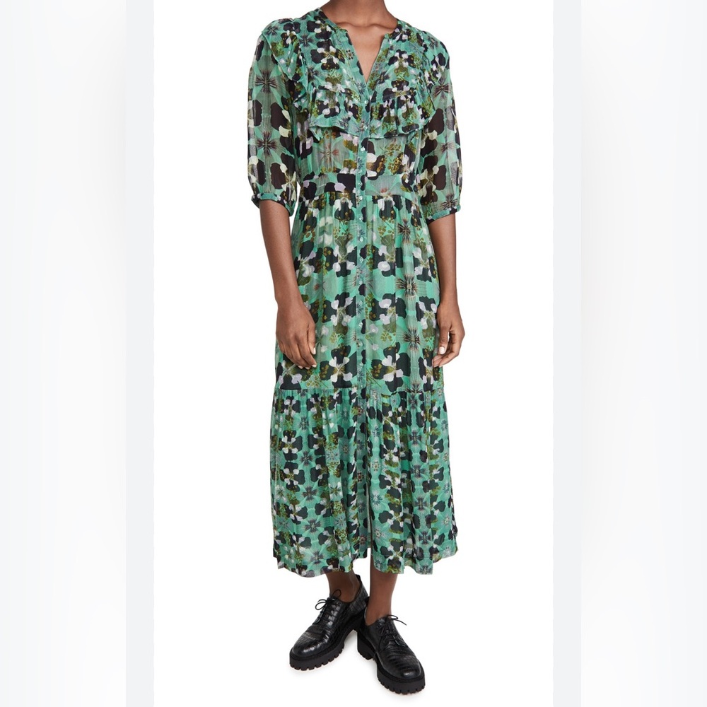 ba&sh Green Floral Long Sleeve Dress